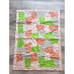 Baby Butterfly Patchwork  Quilt 46”X 35” Pastel Multi color Nursery Decor